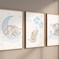 Nursery decor elephant, baby blue nursery, nursery decor boy, elephant print, boys room decor, blue nursery art, elephant wall art