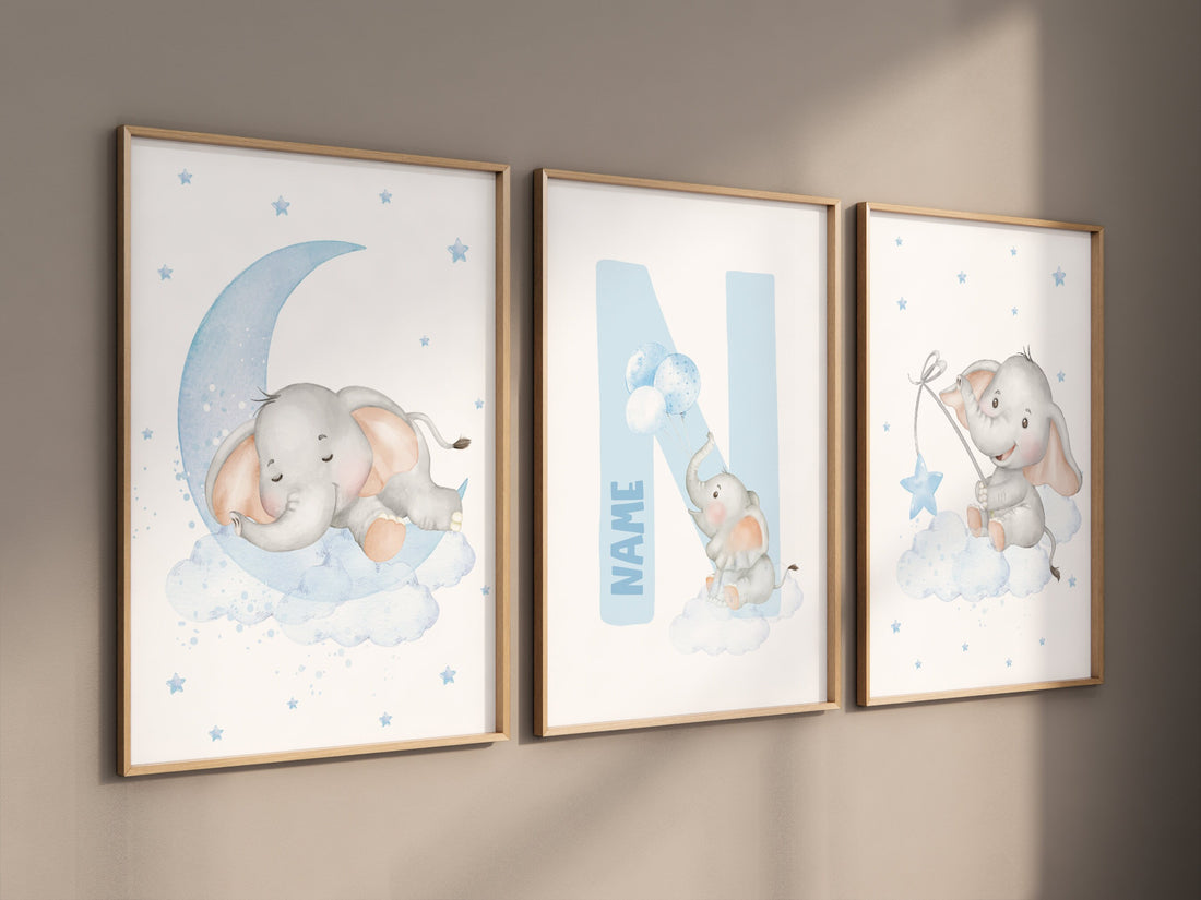 Nursery decor elephant, baby blue nursery, nursery decor boy, elephant print, boys room decor, blue nursery art, elephant wall art