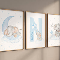 Nursery decor elephant, baby blue nursery, nursery decor boy, elephant print, boys room decor, blue nursery art, elephant wall art