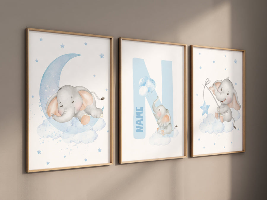 Nursery decor elephant, baby blue nursery, nursery decor boy, elephant print, boys room decor, blue nursery art, elephant wall art