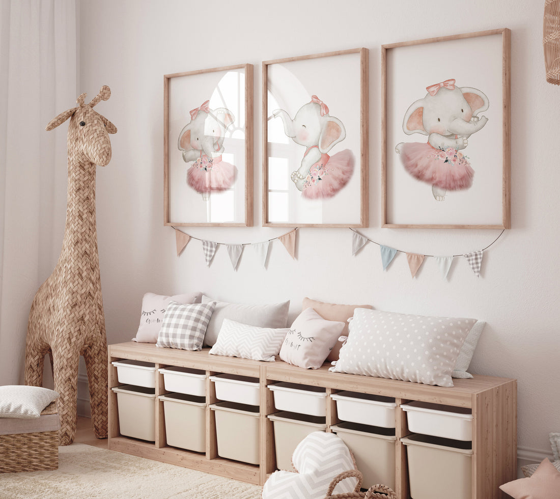 Ballerina animals, elephant nursery, baby room decor girl, nursery prints girl, ballet prints, ballet animals, ballerina elephants, girl