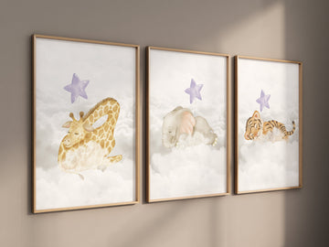 Woodland Animals, Sleeping on Clouds, Woodland Nursery Decor, purple nursery, baby girl nursery, lavender nursery, lilac nursery