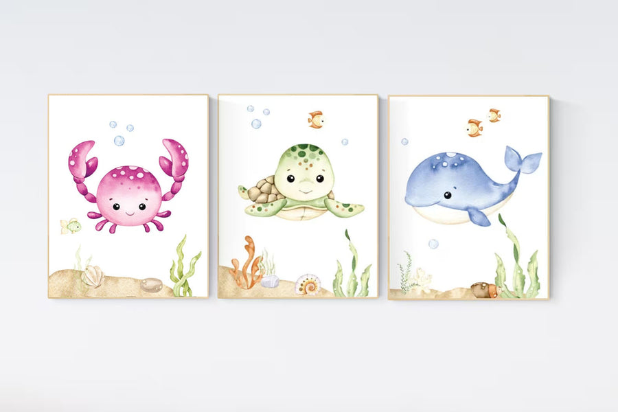 Ocean nursery decor, Nautical nursery print set, under the sea nursery, gender neutral nursery, ocean, nautical, Under the sea wall art