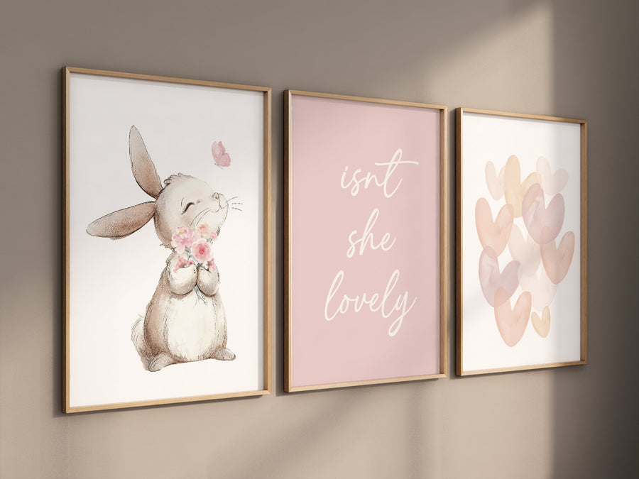 Bunny nursery, blush pink nursery, isn't she lovely, heart print, Girl bedroom art, name print, girls room decor, blush nursery