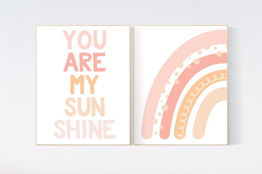 Nursery prints rainbow, boho nursery, blush pink, you are my sunshine, boho prints, girl nursery prints, blush nursery