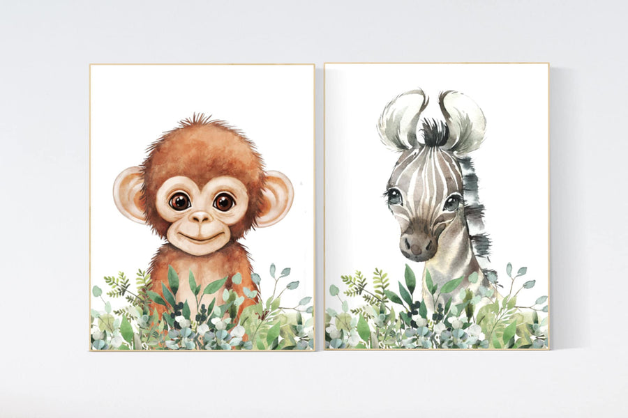 Jungle Animals, Safari Animal Nursery Prints, safari animals, safari nursery, Greenery, gender neutral nursery, Boy Nursery Wall Art