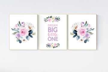 Purple pink flower nursery decor, Nursery decor girl pink purple, dream big little one, lavender nursery, lilac nursery