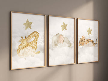 Woodland Animals, Sleeping on Clouds, gold nursery, Woodland Nursery Decor, Watercolor Woodland, Animal Nursery wall art, gender neutral
