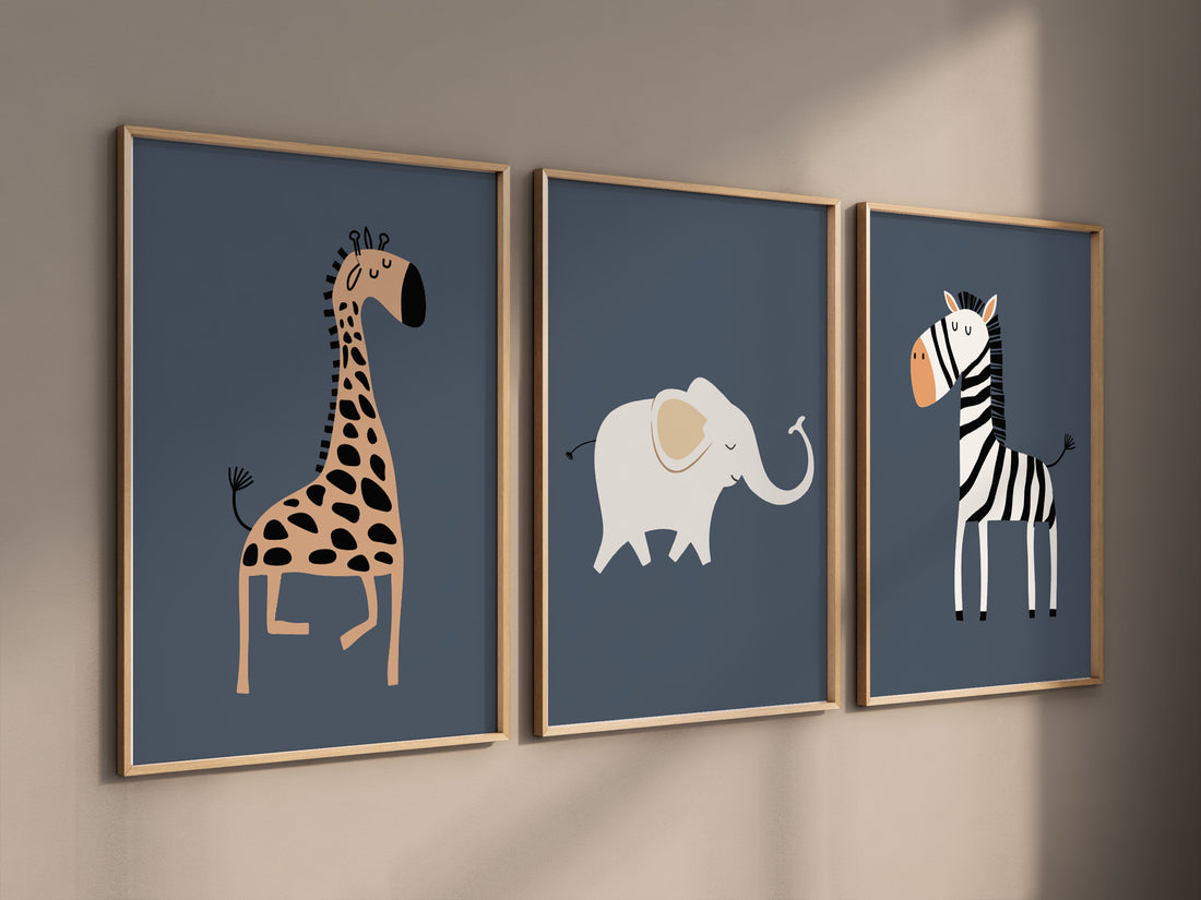 Safari Nursery Wall Prints, Boho Nursery Prints, jungle animals, navy blue, Nursery Art, animal Nursery Decor, animal prints