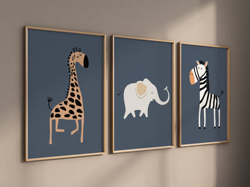 Safari Nursery Wall Prints, Boho Nursery Prints, jungle animals, navy blue, Nursery Art, animal Nursery Decor, animal prints
