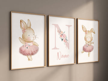 Ballerina animals, bunny nursery, baby room decor girl, nursery prints girl, ballet prints, ballet animals, ballerina rabbits, bunny print