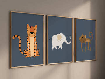 Safari Nursery Wall Prints, Boho Nursery Prints, jungle animals, navy blue, Nursery Art, animal Nursery Decor, animal prints