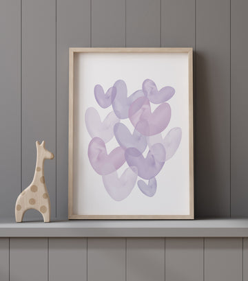 Heart print, Girl nursery decor, Girl bedroom art, purple nursery, girls room decor, lilac nursery, baby girl print, lavender purple, heart