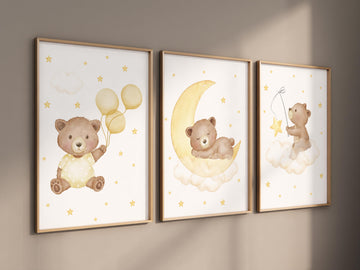 Nursery decor bear, gender neutral nursery wall art, yellow nursery, bear nursery print, teddy bear decor, nursery wall art animals, yellow