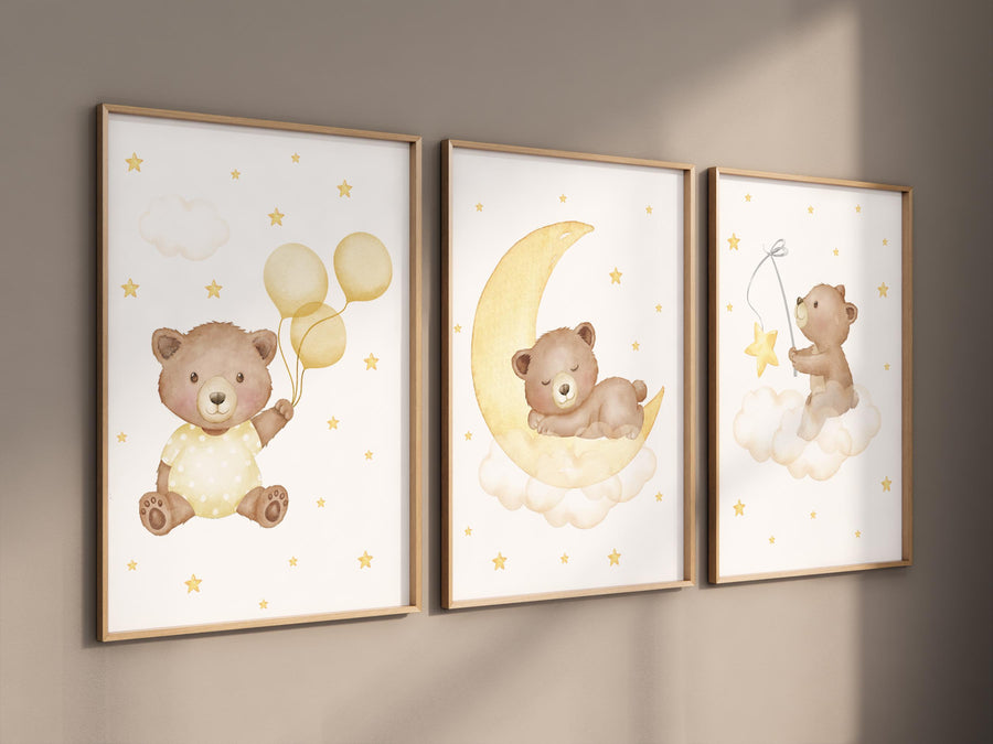 Nursery decor bear, gender neutral nursery wall art, yellow nursery, bear nursery print, teddy bear decor, nursery wall art animals, yellow