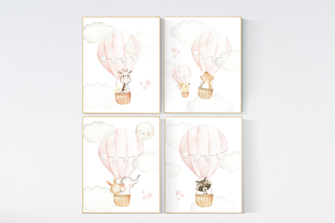 Nursery decor girl, Blush nursery decor, hot air balloon nursery, blush pink, nursery decor woodland animals, hot air balloon nursery
