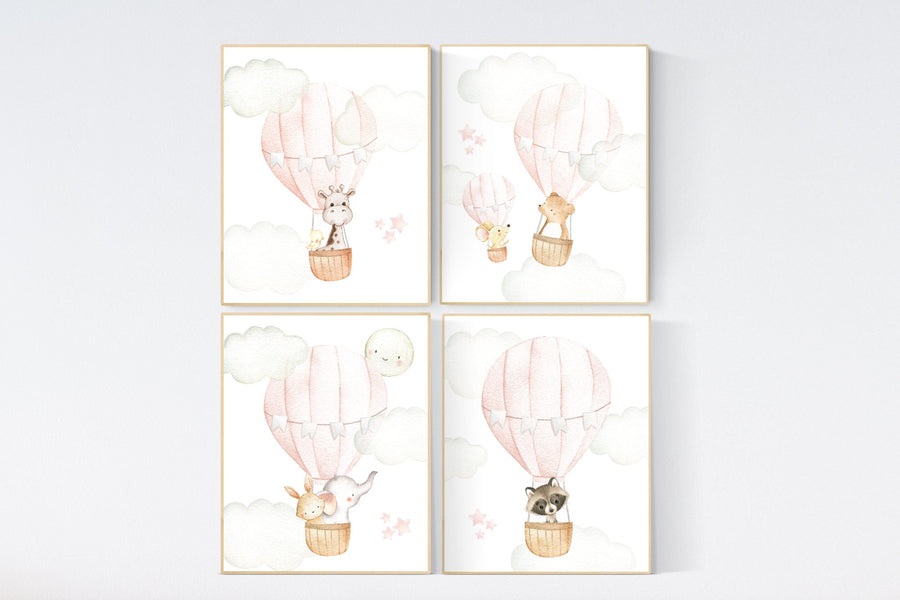 Nursery decor girl, Blush nursery decor, hot air balloon nursery, blush pink, nursery decor woodland animals, hot air balloon nursery