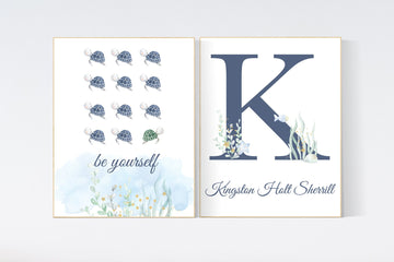 Nursery decor sea, ocean nursery, sea theme nursery decor, nautical wall decor nursery set, name nursery, sea turtle, be yourself