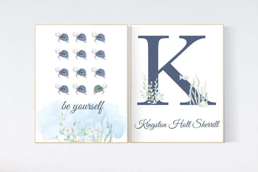 Nursery decor sea, ocean nursery, sea theme nursery decor, nautical wall decor nursery set, name nursery, sea turtle, be yourself