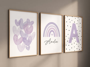 Purple nursery, rainbow nursery, heart print, Girl bedroom art, name print, girls room decor, purple nursery, lilac nursery, girl nursery