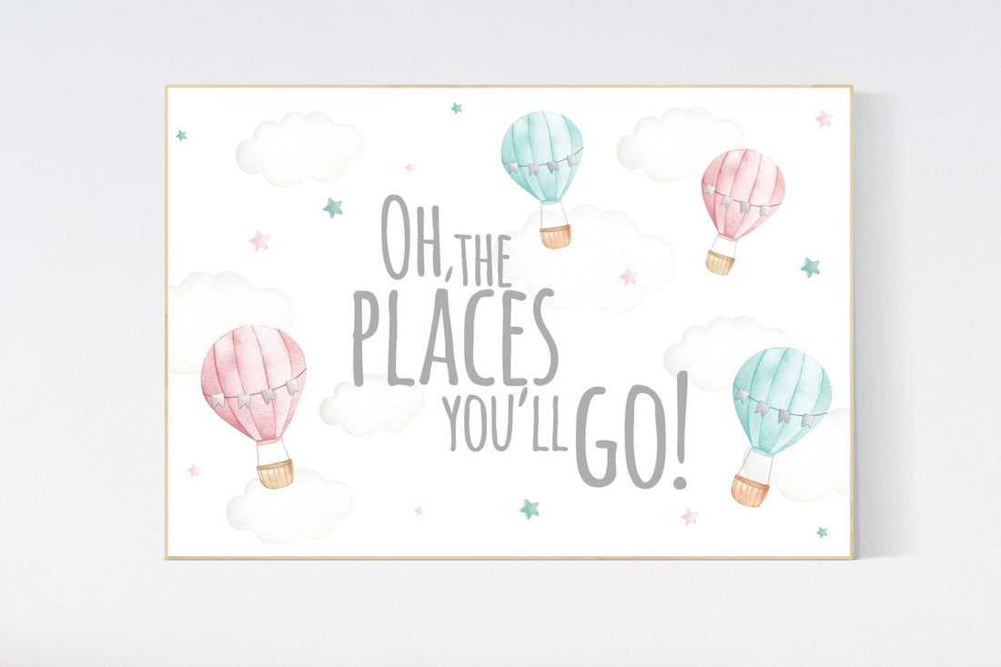 Hot air balloon nursery, pink and mint, oh the places you&