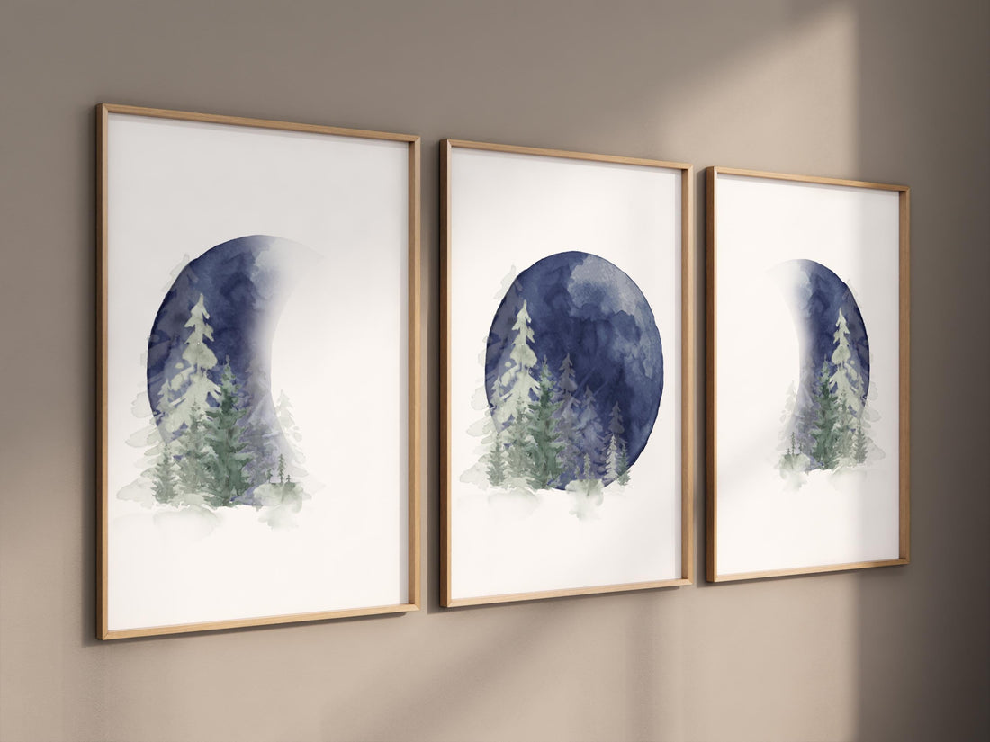 Moon nursery decor, moon print, navy blue nursery, sage nursery, full moon print, gender neutral, woodland nursery, moon nursery