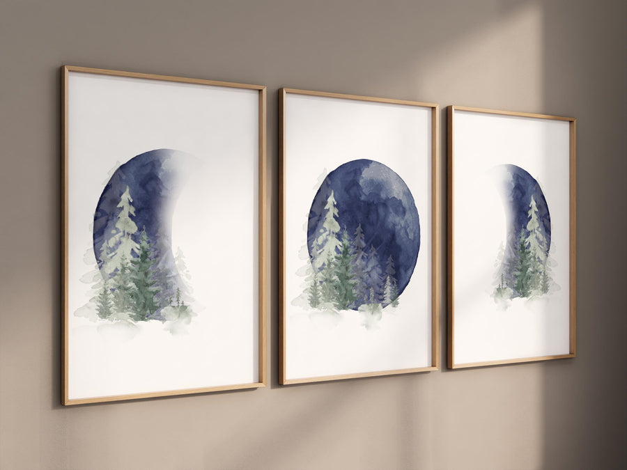 Moon nursery decor, moon print, navy blue nursery, sage nursery, full moon print, gender neutral, woodland nursery, moon nursery