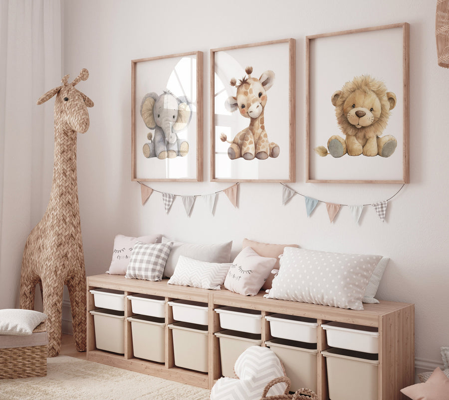 Animal prints, gender neutral nursery, Plush animals, Safari Animal Nu ...