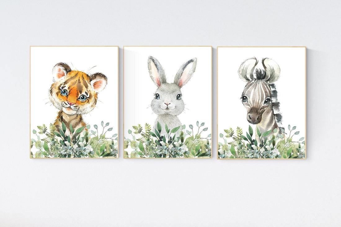Jungle Animals, Safari Animal Nursery Prints, safari animals, safari nursery, Greenery, gender neutral nursery, Boy Nursery Wall Art