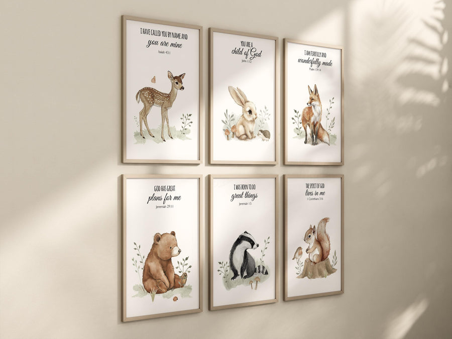 Woodland Animal Prints, animal prints, gender neutral, Forest Animal, Woodland Animals, safari animals, bible nursery, verse nursery