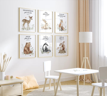 Woodland Animal Prints, animal prints, gender neutral, Forest Animal, Woodland Animals, safari animals, bible nursery, verse nursery