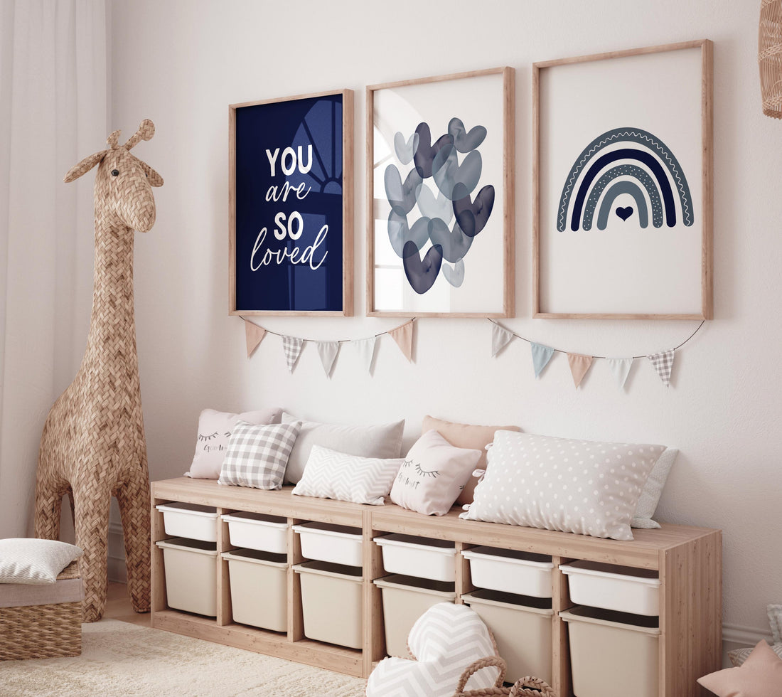 Nursery decor boy Boho, rainbow nursery, navy nursery, boys room decor, Navy blue nursery, you are so loved, heart print, boy nursery print