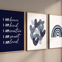 Nursery decor boy Boho, rainbow nursery, navy nursery, boys room decor, Navy blue nursery, I am brave, heart print, boy nursery print