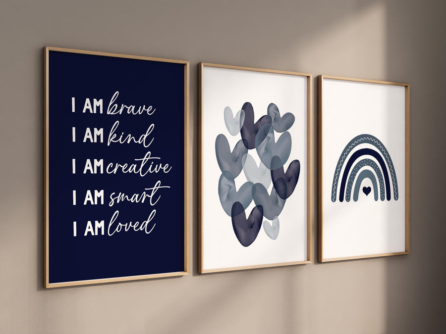 Nursery decor boy Boho, rainbow nursery, navy nursery, boys room decor, Navy blue nursery, I am brave, heart print, boy nursery print