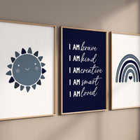 Nursery decor boy Boho, rainbow nursery, navy nursery, boys room decor, Navy blue nursery, I am brave, heart print, boy nursery print