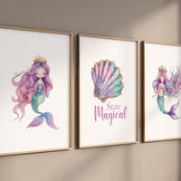 Mermaid Nursery Decor, Nursery decor girl, mermaid prints for girls room, sea nursery decor, ocean nursery, Pink purple Teal, mermaid theme