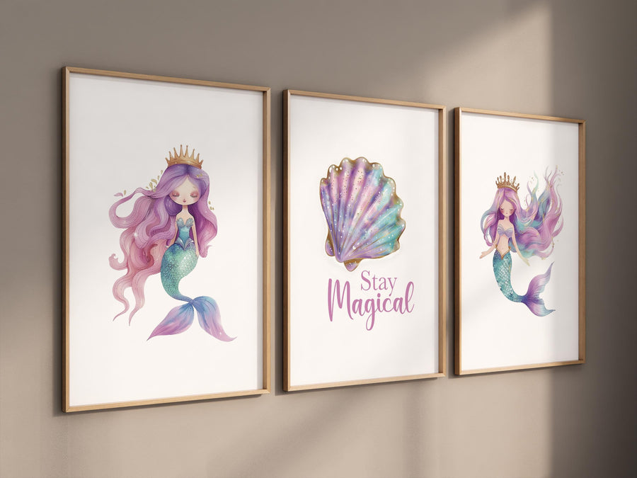 Mermaid Nursery Decor, Nursery decor girl, mermaid prints for girls room, sea nursery decor, ocean nursery, Pink purple Teal, mermaid theme