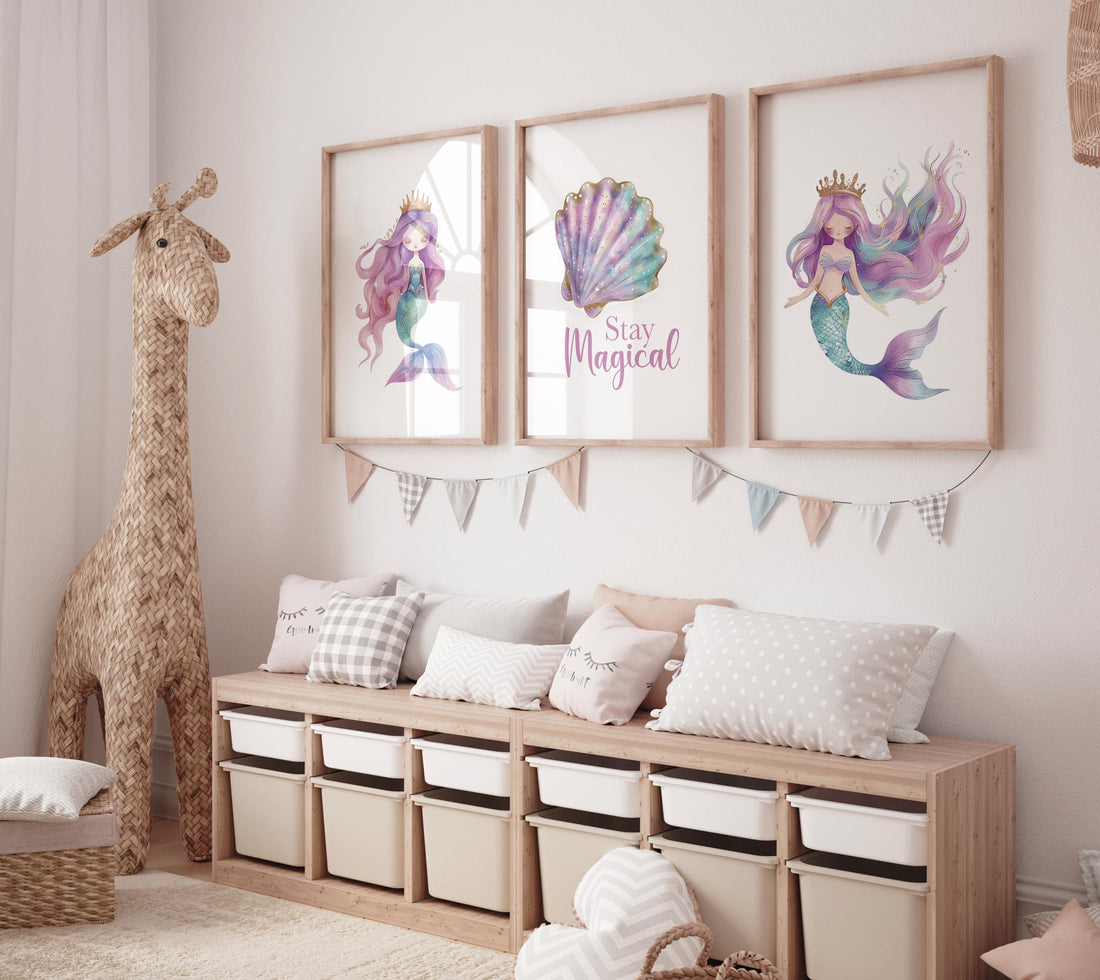 Mermaid Nursery Decor, Nursery decor girl, mermaid prints for girls room, sea nursery decor, ocean nursery, Pink purple Teal, mermaid theme