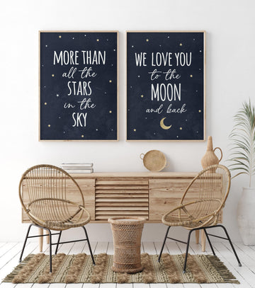 Nursery decor boy navy blue, Nursery wall art boy, navy and gold, nursery decor, moon and stars, we love you to the moon and back