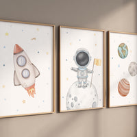 Space Nursery Decor, Outer Space Nursery Wall Art,  Boys Room Decor, Rocket Ship, Astronaut print, Kids Room Decor, Space Nursery