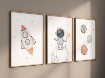 Space Nursery Decor, Outer Space Nursery Wall Art,  Boys Room Decor, Rocket Ship, Astronaut print, Kids Room Decor, Space Nursery