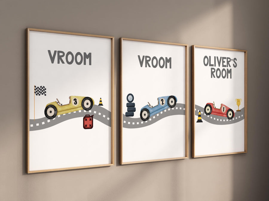 Race car wall art, personalized nursery, Race car boy room decor, Racing car nursery, car nursery, Boys bedroom decor, playroom decor