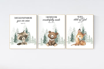 Nursery decor woodland, Woodland Nursery Wall Art, Woodland Print Set, animal prints, verse nursery, bible nursery, gender neutral nursery