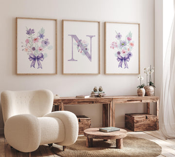 Wildflower Nursery, Boho prints, Botanical Prints, girl nursery decor, floral nursery, blush pink and purple, flower nursery, bow print
