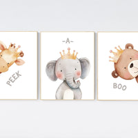 Peek a boo animals, Nursery Art Prints, woodland animals Nursery Print, Peekaboo Bear, Nursery Decor, Neutral Nursery Decor, animal prints