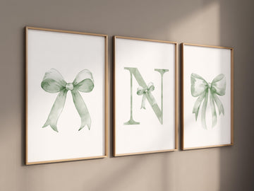 Bow print wall art, Bow nursery print, sage green nursery wall art, bow nursery art, bow nursery decor, bow print wall art green
