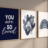 Nursery decor boy Boho, rainbow nursery, navy nursery, boys room decor, Navy blue nursery, you are so loved, heart print, boy nursery print