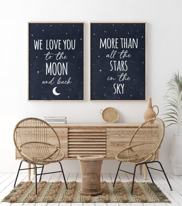 Nursery decor boy navy blue, Nursery wall art boy, navy nursery decor, moon and stars, we love you to the moon and back, nursery prints boy