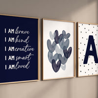 Nursery decor boy Boho, rainbow nursery, navy nursery, boys room decor, Navy blue nursery, I am brave, heart print, boy nursery print