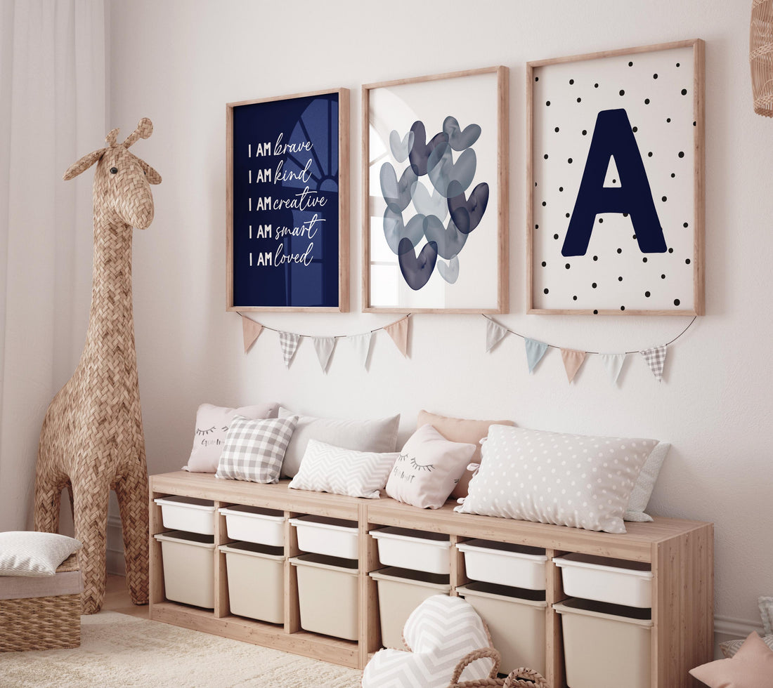 Nursery decor boy Boho, rainbow nursery, navy nursery, boys room decor, Navy blue nursery, I am brave, heart print, boy nursery print